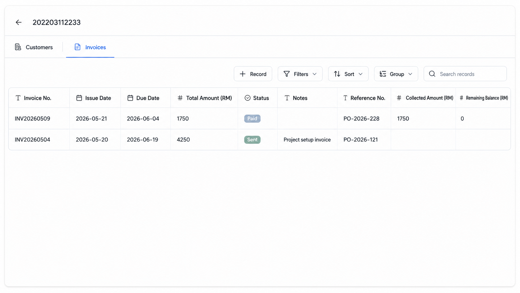 Customer Payment Records