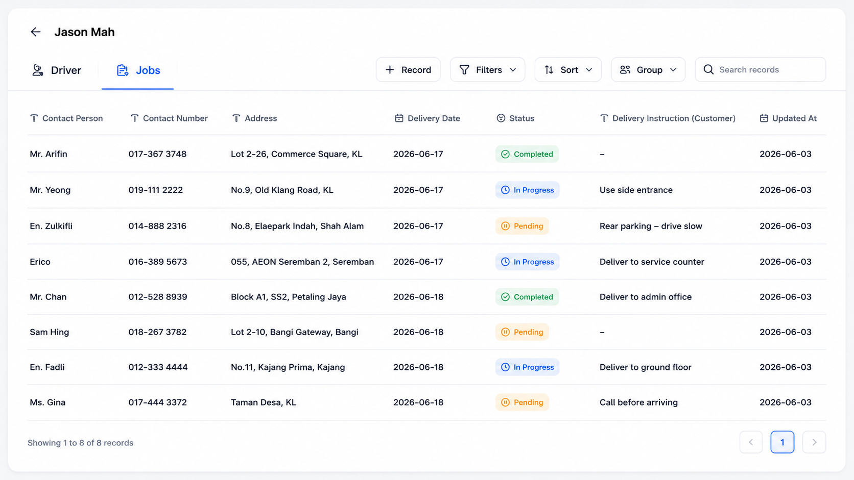 Driver Job List