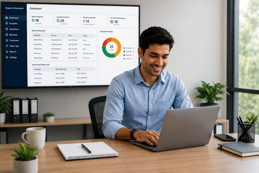 Customer enquiries, quotations, and follow-ups managed from one organized workspace.